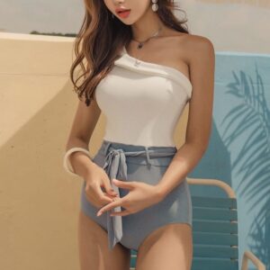 Mina_Swimsuit_韓版斜膊高腰拼色泳衣_Mina_Closet