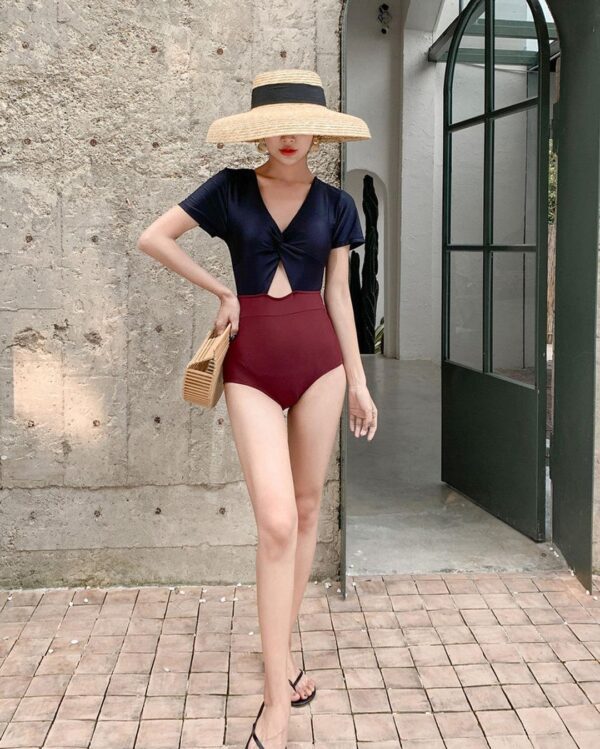 Mina_Swimsuit_短袖超顯瘦露背撞色連身泳衣_Mina_Closet